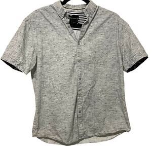 Denim & Flower Mens Large Gray Bird Print Short Sleeve Button Up Shirt Slim Fit